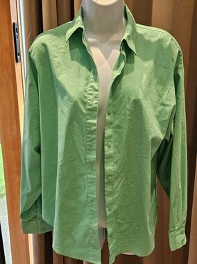 Express Boyfriend Button‑Up Shirt • Sage Green